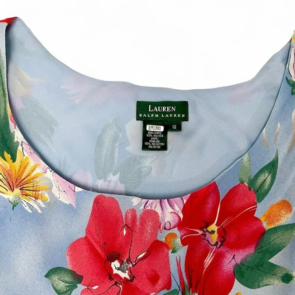 Ralph Lauren Light Blue Dress with Red Floral Print - Picture 2 of 5